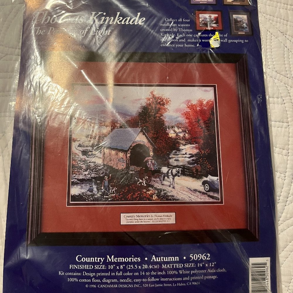 NEW THOMAS KINKADE "COUNTRY MEMORIES - AUTUMN" CROSS STITCH KIT